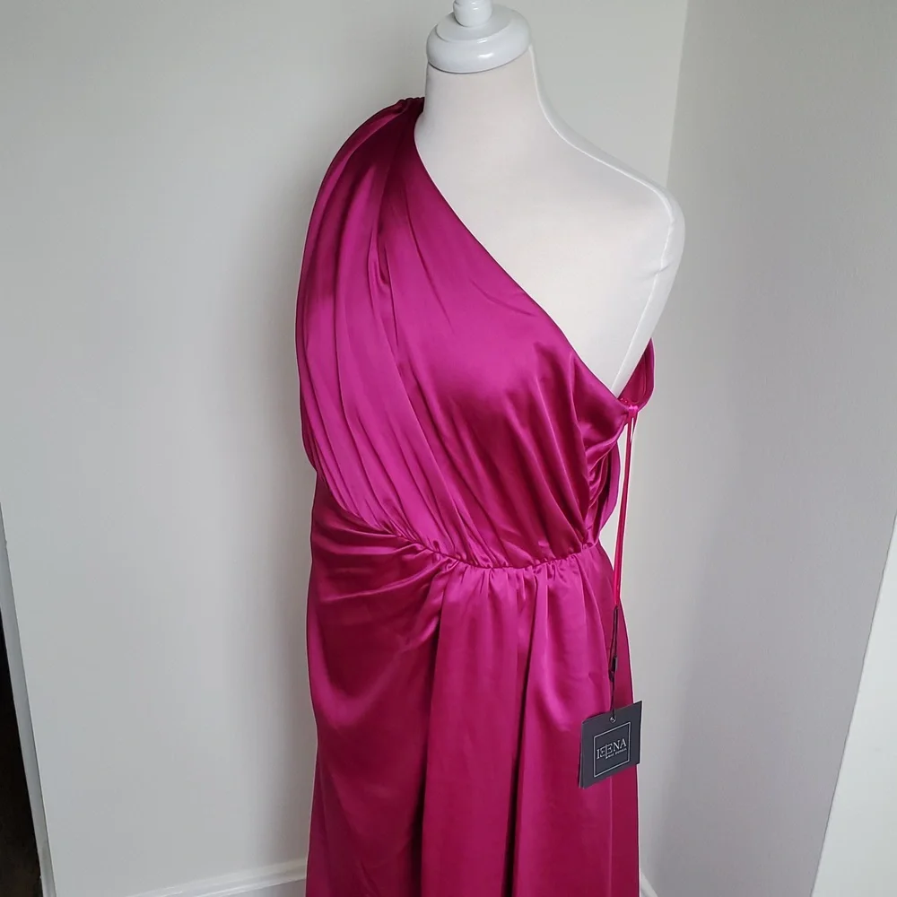 NWT Mac Duggal Gathered One Shoulder Satin Faux Wrap Gown sz 10 - Picture 2 of 11